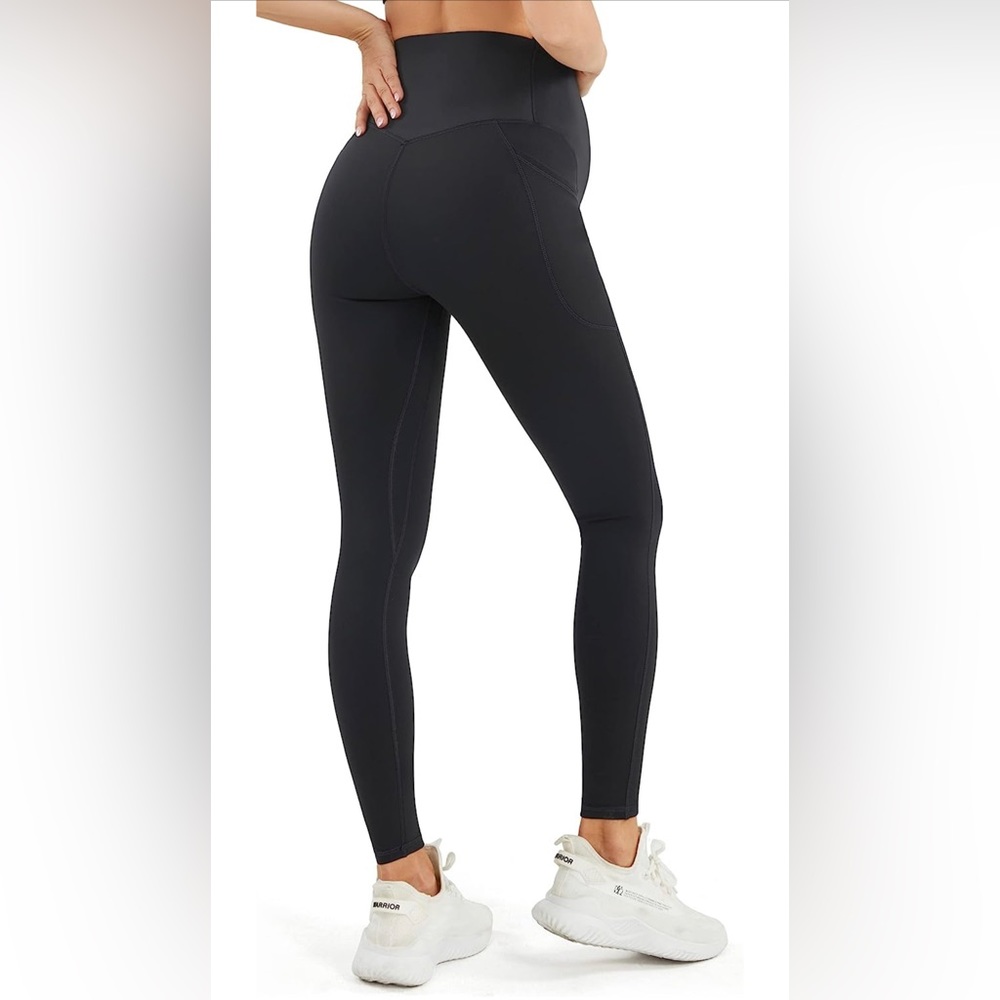 Maternity Leggings with Pockets Non-See-Through Large black EUC